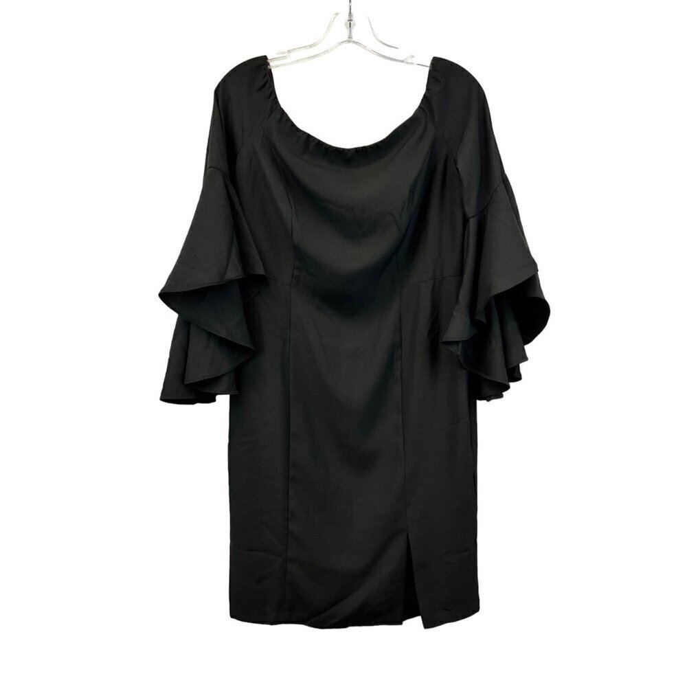 Venus Womens Off Shoulder Bell Sleeve Black Sheath Dress Front Slit Sz 10 Zip